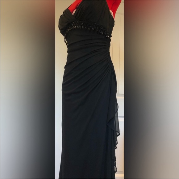 Beautiful Betsy Adam By Linda Bernell Ruched Side Fringe Beaded Trim Dress Gown - Picture 6 of 9